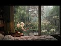 Spring rain falls in a garden where flowers are blooming  fall asleep with sounds of rain