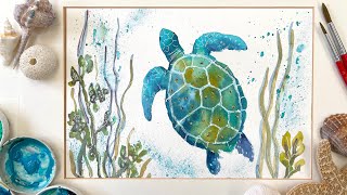 How to Paint a Sea Turtle in Watercolor  Step by Step real time full tutorial