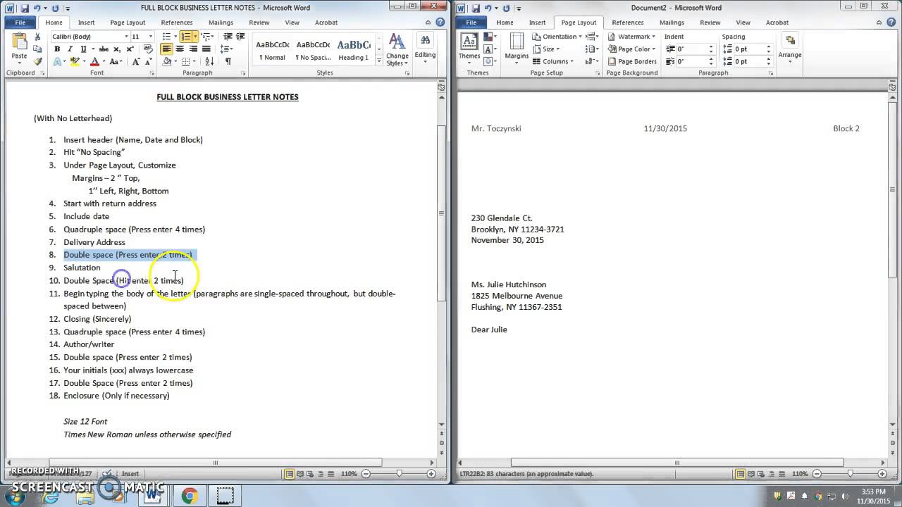 Microsoft Word Full Block Business Letter Notes S YouTube