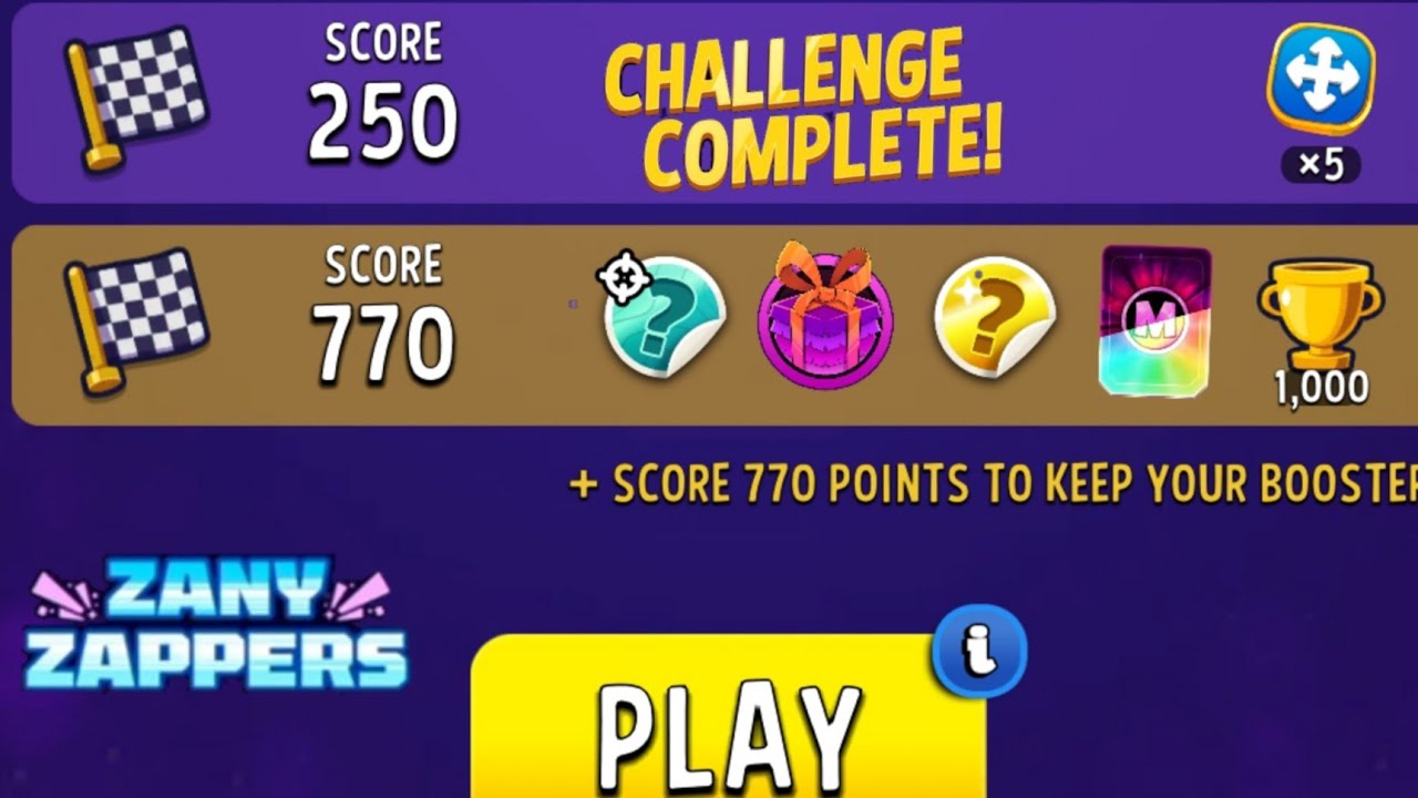zany zappers score rally solo challenge 770 score match masters solo