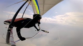 Pilot Skilfully Controls Hang Glider In Turbulence