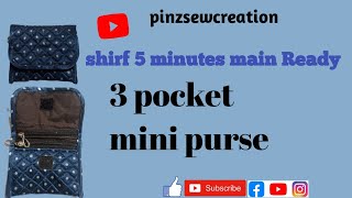 DIY! 3 pocket mini purse with cloth| zipper pouch|coin purse scrap fabric ideas