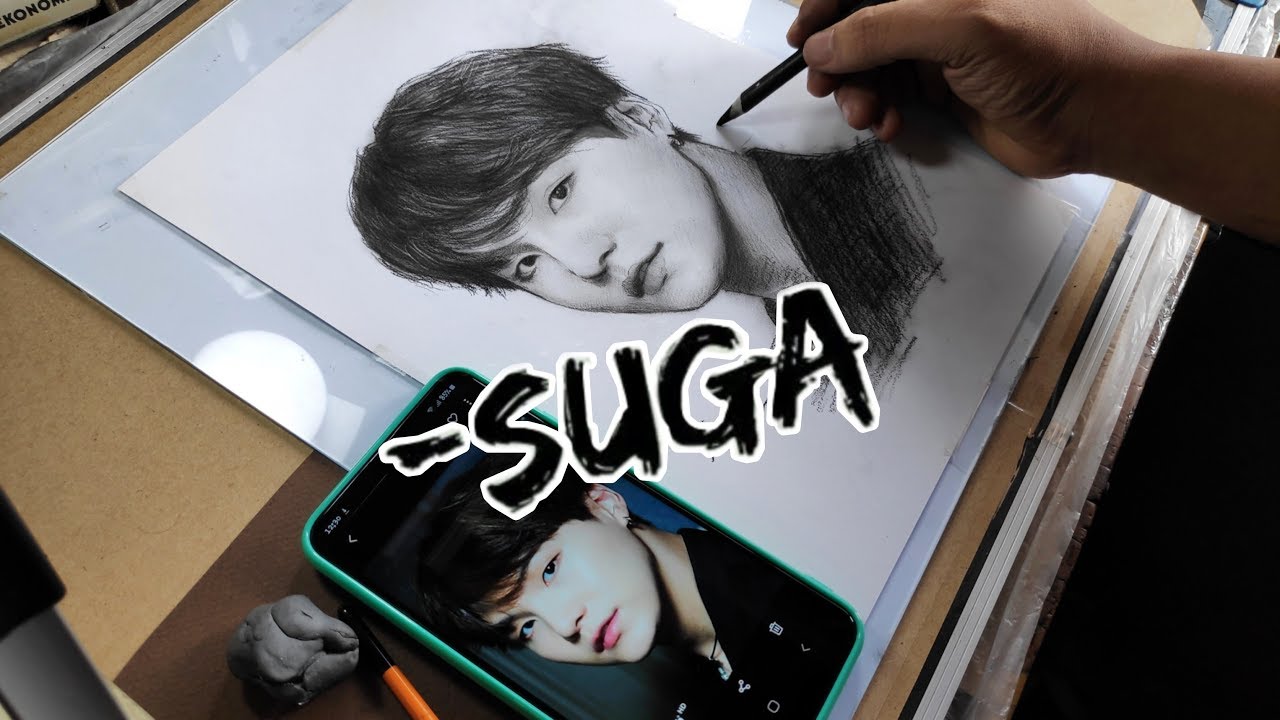 Menggambar SUGA BTS Pakai Pensil YouTube