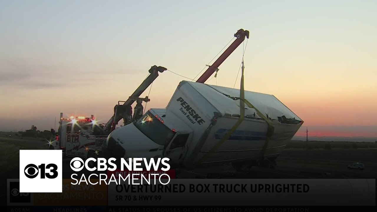 Overturned box truck causes mess of traffic on Highway 70 - YouTube