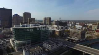 dayton ohio city skyline partly cloudy aerial view nneoswkhe