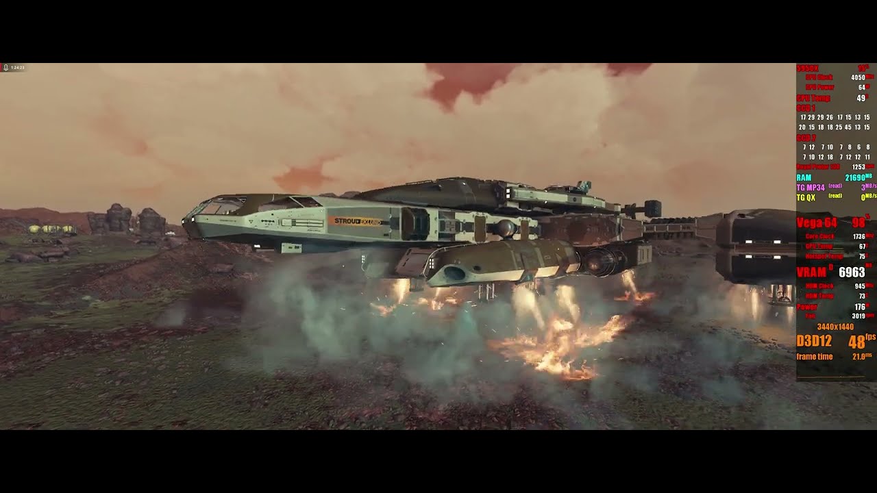 Radeon RX Vega 64 - Starfield at 3440x1440 (feat. FSR frame-gen)