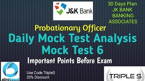 Mock Test 6 Analysis - JK BANK PO PRELIMS || Important Points Before Exam || 30 Days Plan for CLERK