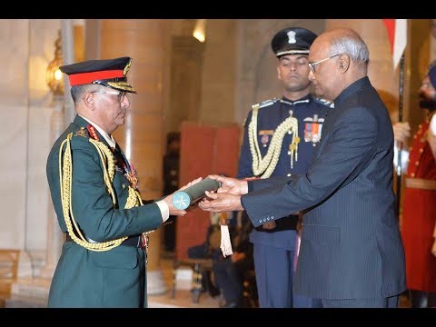President Kovind confers the Honorary Rank of General of the Indian Army on General Thapa