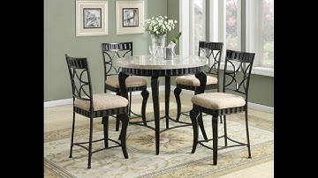 5 pc Lorencia collection round white marble top counter height dining table set