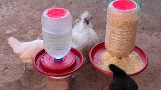 Como hacer bebedero y comedero para pollos pollitos y gallinas con botellas de plástico reciclado.