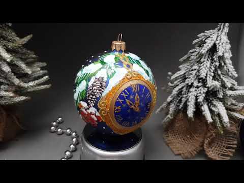 Стеклянная елочная игрушка на ёлку диаметр 100 мм часы
