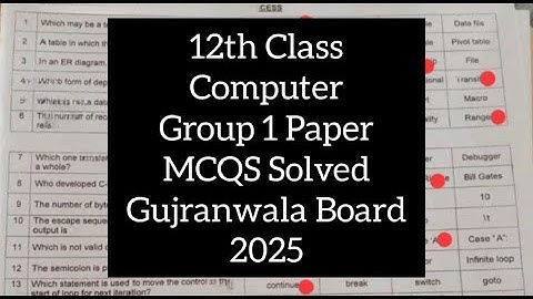 12th class Computer Mcqs solved Group 1 gujranwala board paper 2025 | 12th Computer mcqs solved