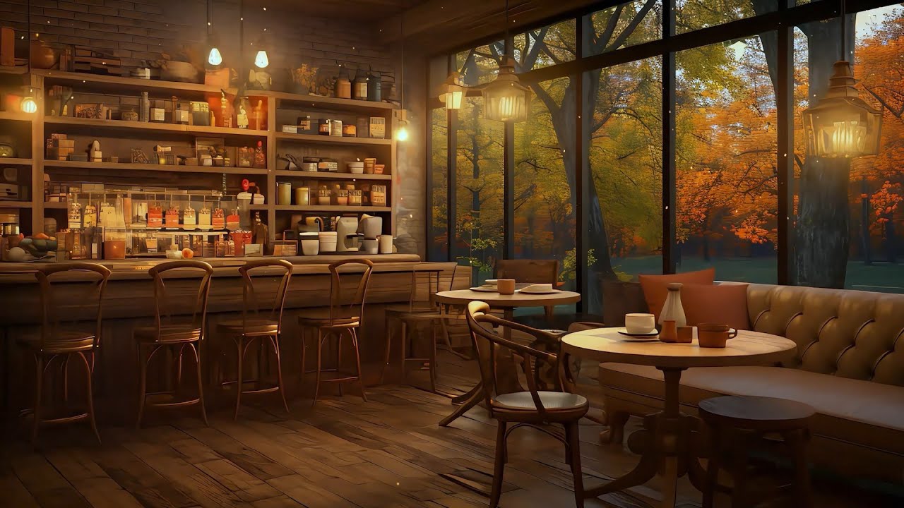 Cafe Jazz Escape: Serene Coffee Shop Setting for Relaxation, Study, and Work 🌲🎷
