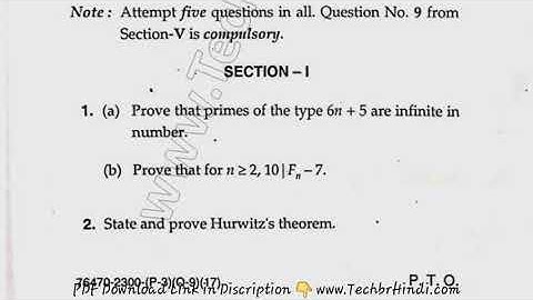 2017 MSc Maths 3rd Sem Analytical Number Theory Question Paper