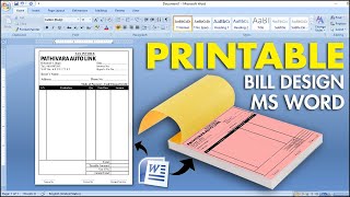 Printable Receipt Cash Bill Design in Microsoft Word Tutorial || Customer Bill Design in Ms Word