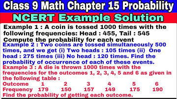 Class 9 NCERT Example 1 | Example 2 | Example 3 | Probability | NCERT | CBSE | Math | Chapter 15 |