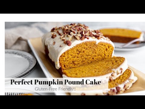 Pumpkin Pound Cake with Bourbon Cream Cheese Glaze (Gluten-free option!)