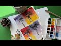 How to Draw and Paint Palm Trees with Watercolor Sunsets (Four Different Styles)