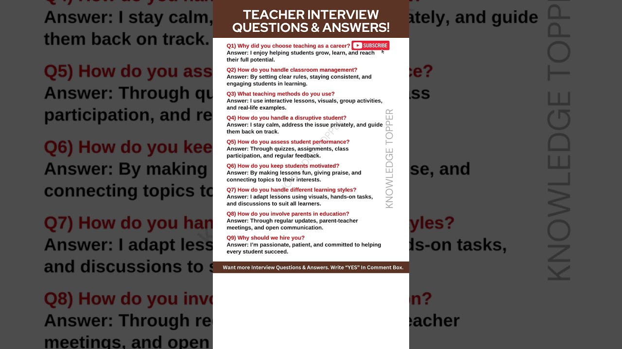 Teacher Interview Questions And Answers Teaching