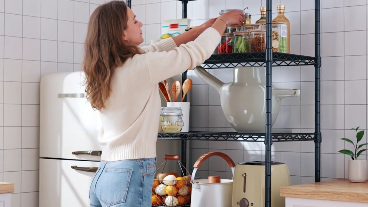 Reibii 5-Tier Adjustable Metal Wire Shelving Unit, 21.5 Inch Wide Heavy Duty 1010 LBS Storage Rack Organizer for Pantry, Kitchen, Dorm & Garage