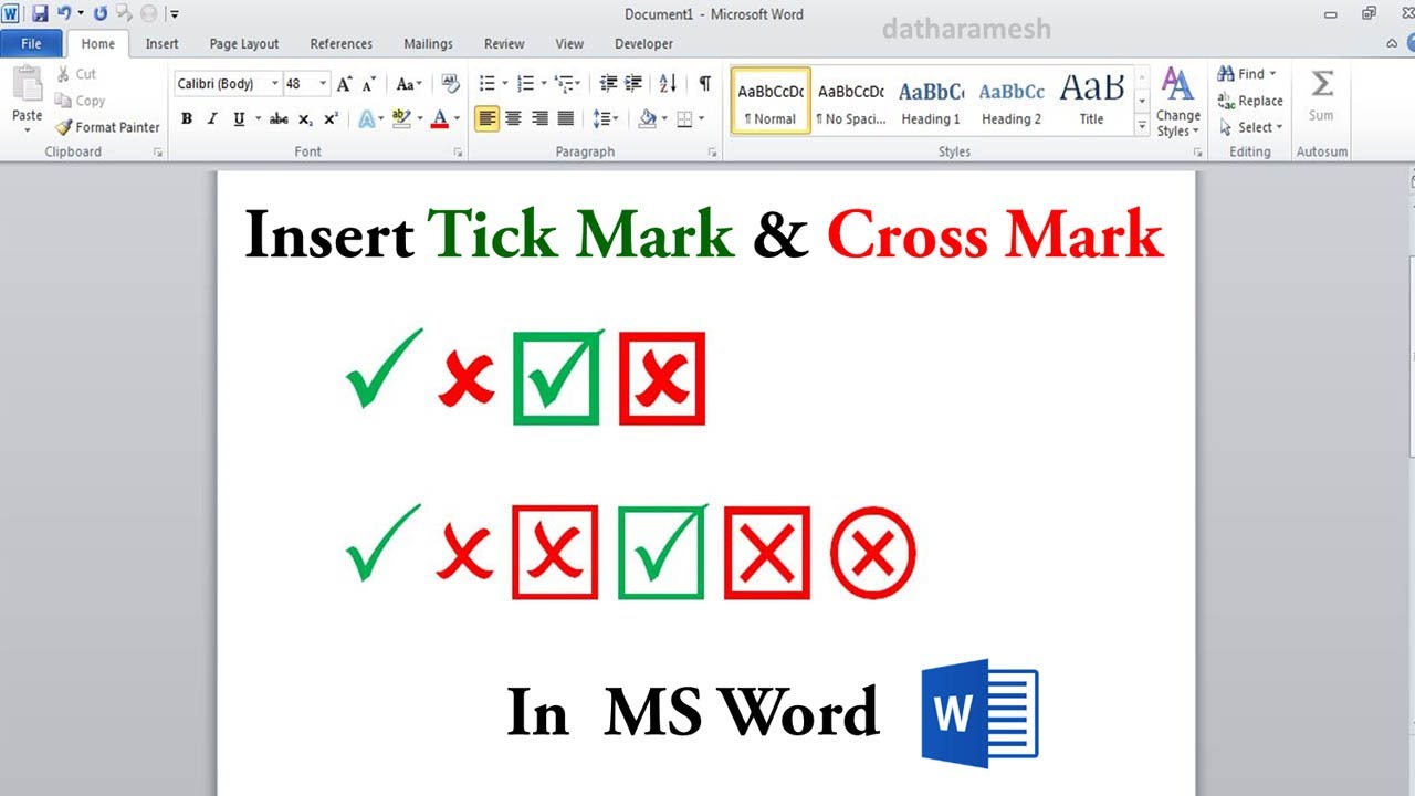 How to Insert Tick Mark & Cross Mark In MS Word  Tick Mark Shortcut In Word