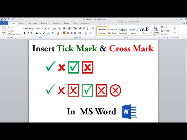 How to insert a tick or cross symbol in Microsoft Word and Excel