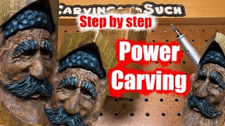 Power carving two faces into old chair leg with Kutzall - Dremel - Foredom