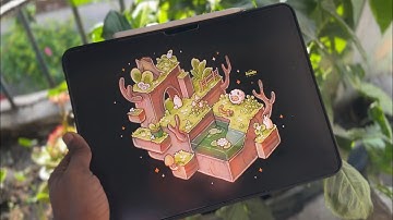 How to draw cute Ghibli style isometric art in Procreate | Isometric drawing practice for beginners