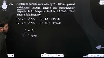 A charged particle with velocity 2 × 103 m/s passed undeflected through electric and perpe....