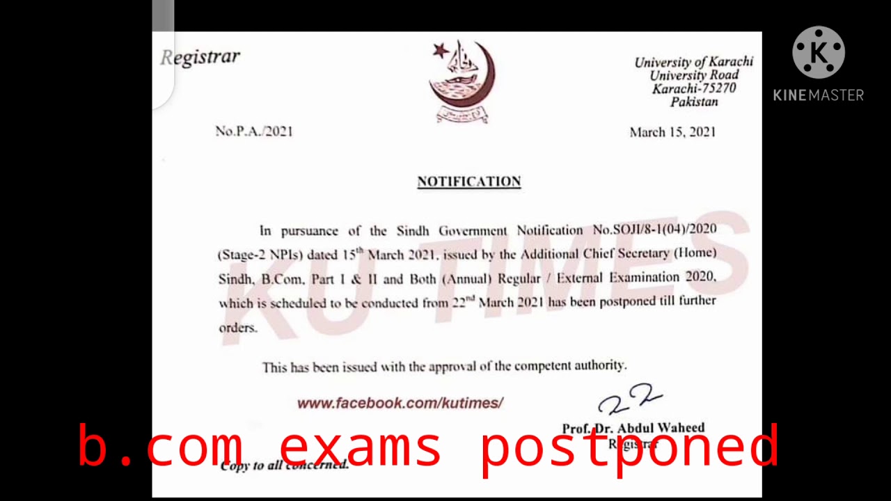 B. Com exams | postponed | Karachi University