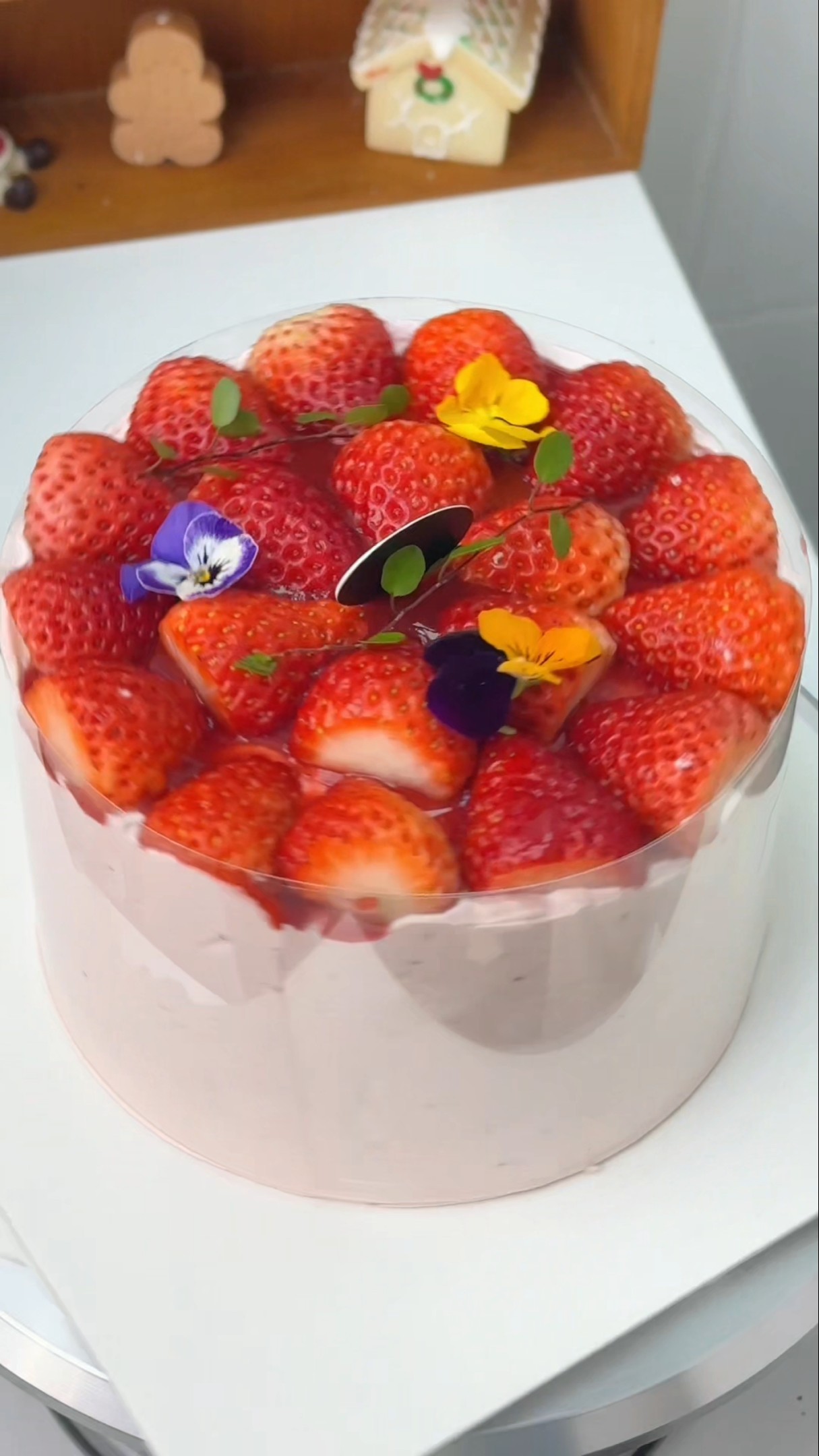 Immersive cake making | Strawberry cream cake tutorial Strawberry cake Make cake with #shorts