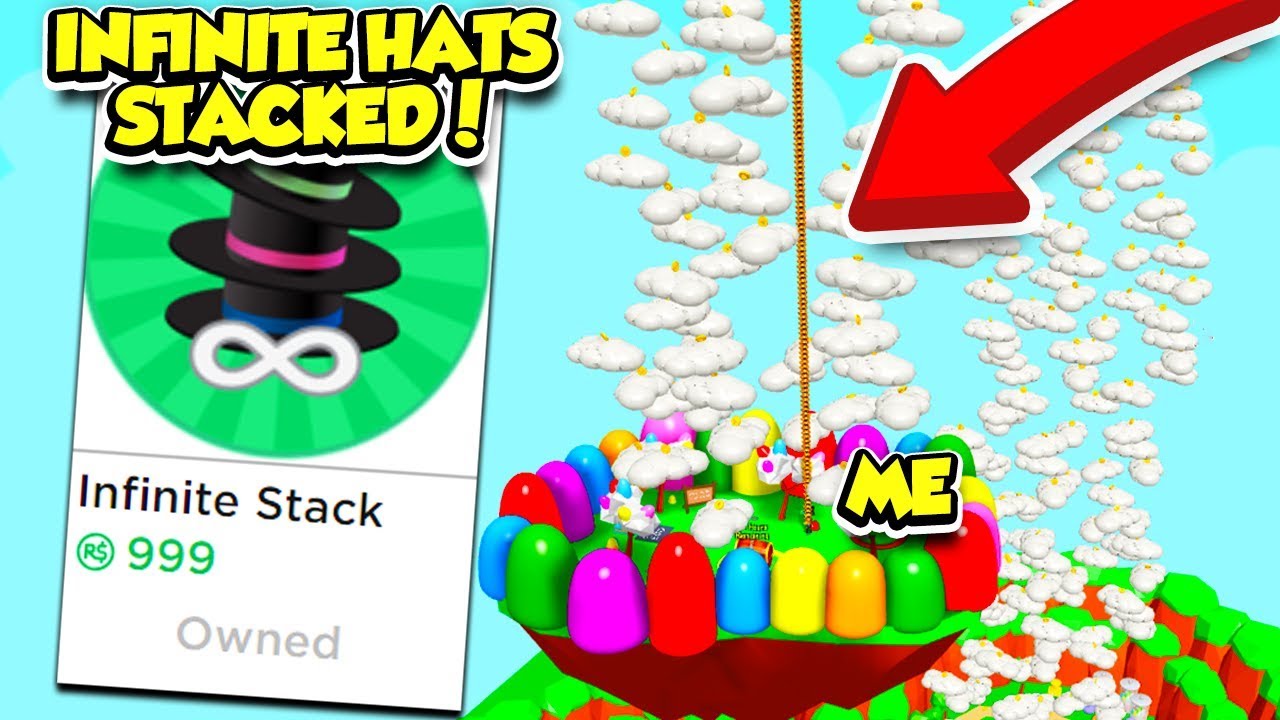 I Got The Infinite Hat Stack Gamepass In Hat Simulator Highest Stack Ever Roblox - first roblox hat ever