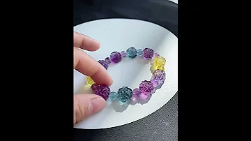 Fine Natural Fluorite Twin Peony Flower Bracelet Hand Carved Flower Bracelet Colored Crystal IAnni 