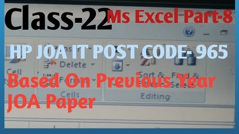 Ms Excel In Hindi Part-8||HP JOA IT Post Code-965||CLASS-22||Ms Excel For JOA IT Preparation.