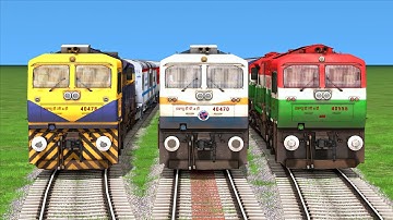 3 TRAINS RUNNING AT BRANCHED FORKED RAILROAD CROSSING | Bumpy Railroad Tracks Crossing | #railroad