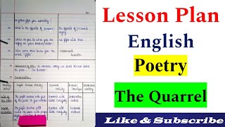 Lesson Plan English Poetry | The Quarrel | English Poetry Lesson Plan