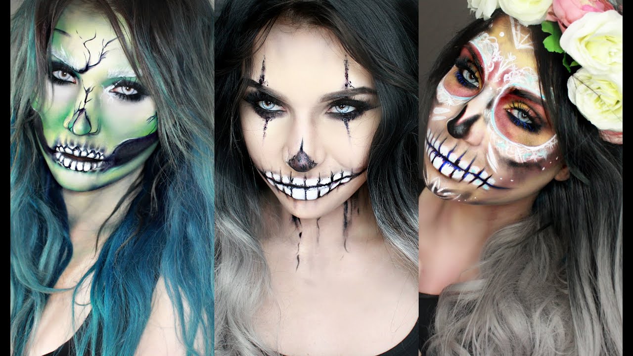 Halloween Makeup Ideas Green Cracked Skull Creepy Clown Sugar