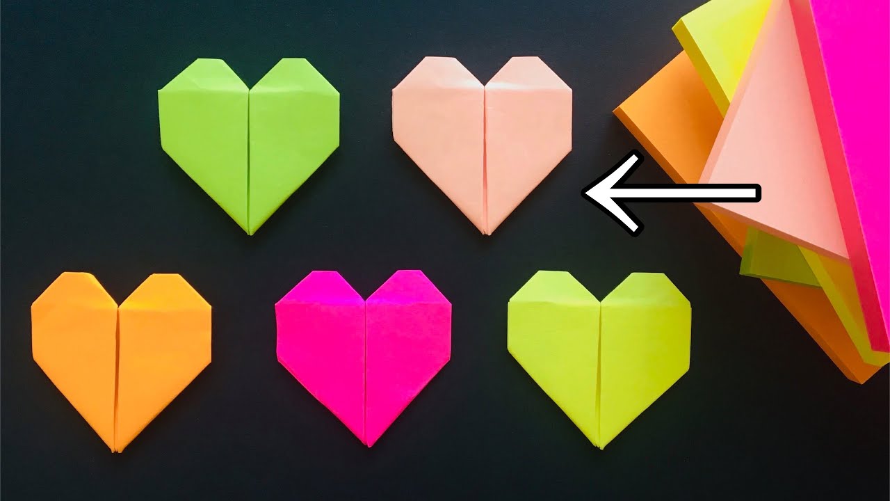 Sticky Note Origami Heart, Origami de Coração, Origami Corazon, 折り紙 ハート,  Easy Valentine's Day Craft 