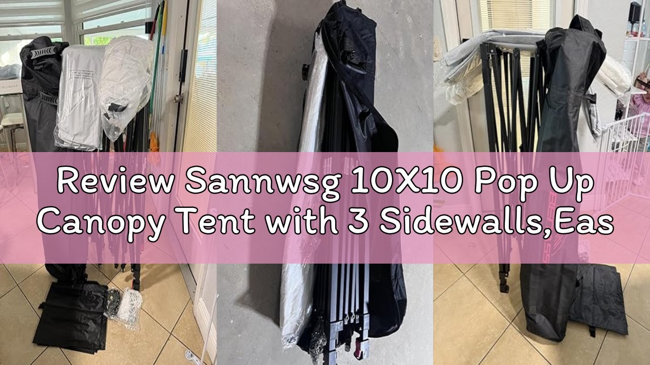 Review Sannwsg 10X10 Pop Up Canopy Tent with 3 Sidewalls,Easy Up Canopy,Commercial Instant Shelter,H