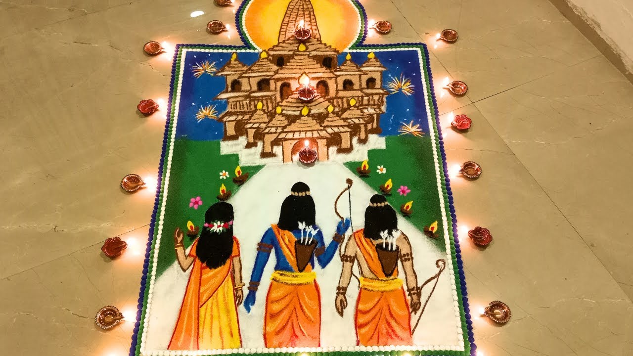 Shree Ram Mandir rangoli .Diwali Rangoli #22 , - YouTube