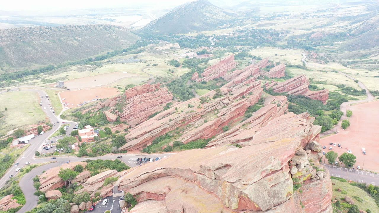 Aerial view of Red Rocks and mountains