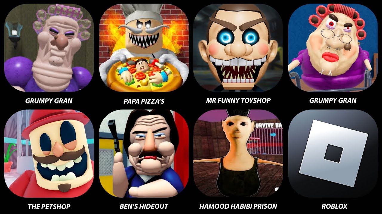 Escape Mr Funny's Toy Shop,EVIL GRANDMA, GRUMPY GRAN,THE PET SHOP,Escape Papa Pizza's Pizzeria...