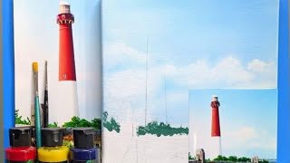 Part 2  Barnegat Lighthouse... 🎨 Airbrush - Createx & Acrylic Paints on Canvas 🫟