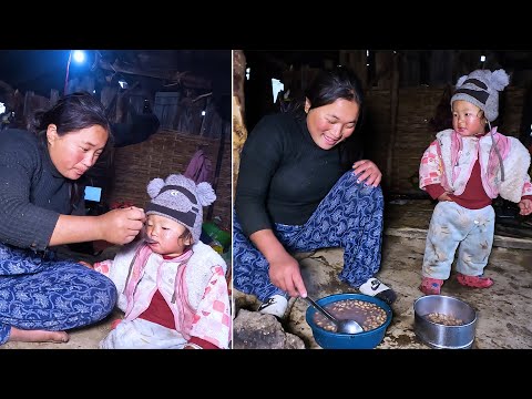 Jonson & mom enjoying meal together || Young mom & kids life in Rural Nepal @Sanjipjina