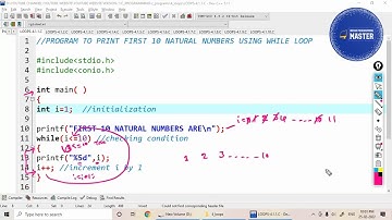Print first 10 natural numbers using while loop