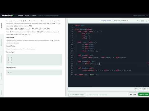 Hackerrank Python Solution #2 Classes - Python: Find the Torsional Angle