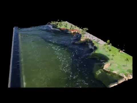 Fluid simulation of a 2m wave crashing against a 3D cliff model