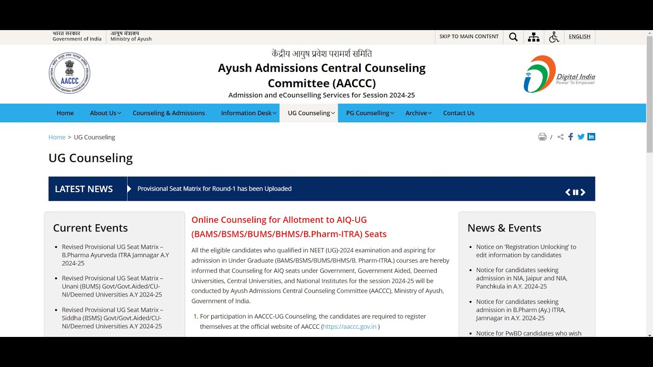 Counselling Fee- Ayush Admissions Central Counseling Committee (AACCC ...