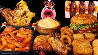 ASMR SPICY TTEOKBOKKI, OVEN CHICKEN & BEEF CHEESEBURGER MUKBANG 🍗🍔