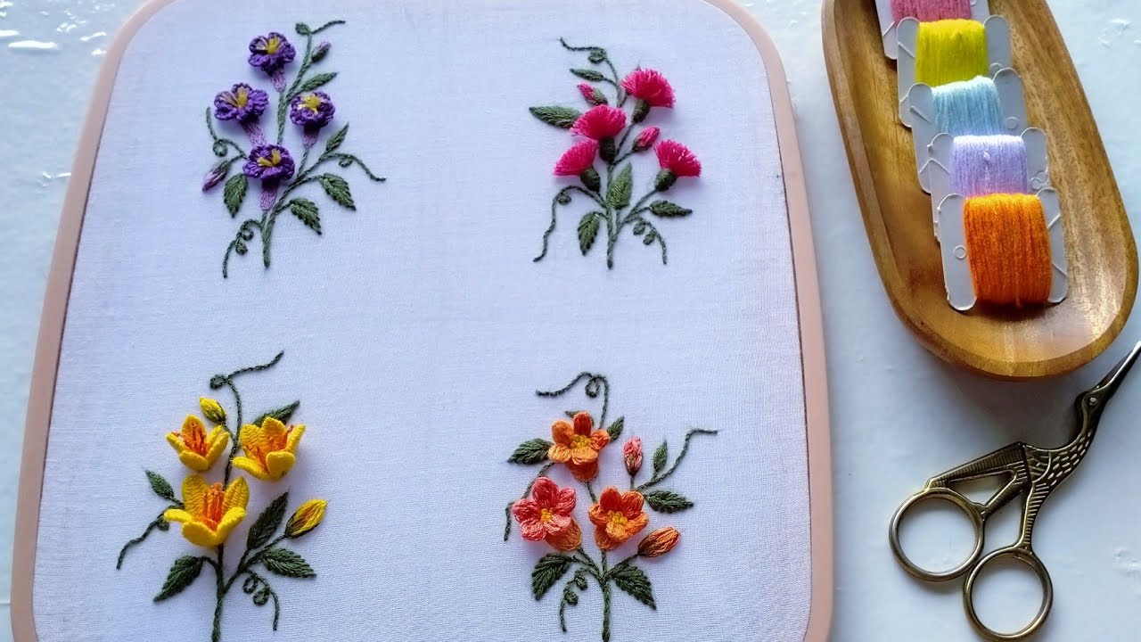 Cute Hand Embroidery | Cast on Stitch | Popcorn Lazy Daisy | Woven Picot Stitch |  Long and Short